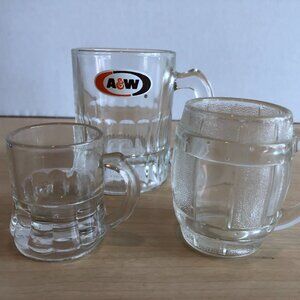 LOT of 3 Clear Shot Glasses - A&W 3", Barrel Shot Glass, Mini Mug #AF